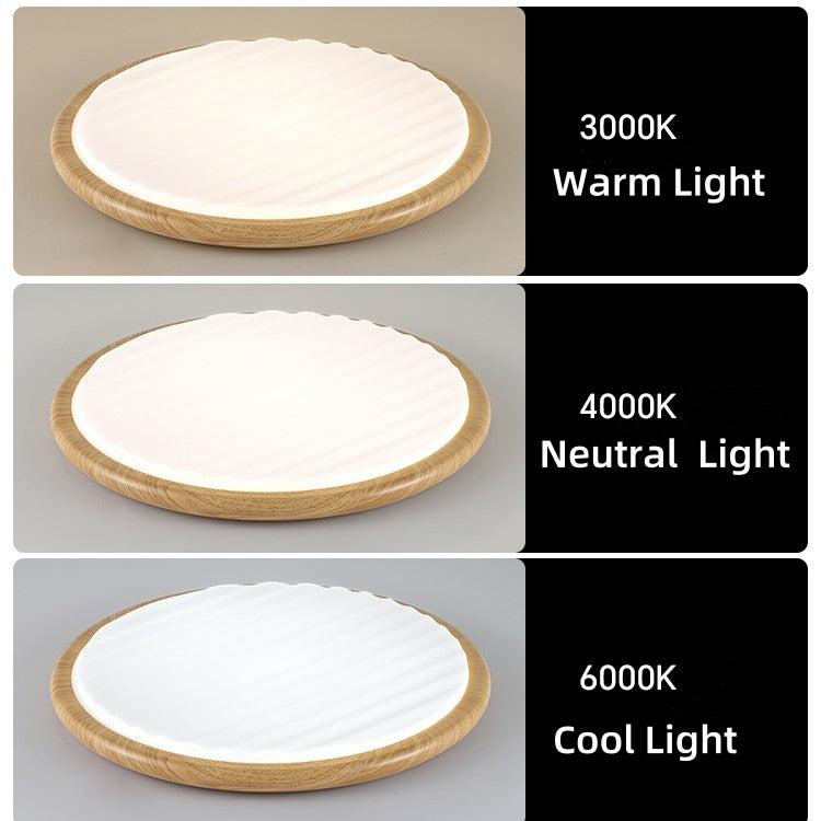 Rund Träplisserad Led-Taklampa För Sovrum