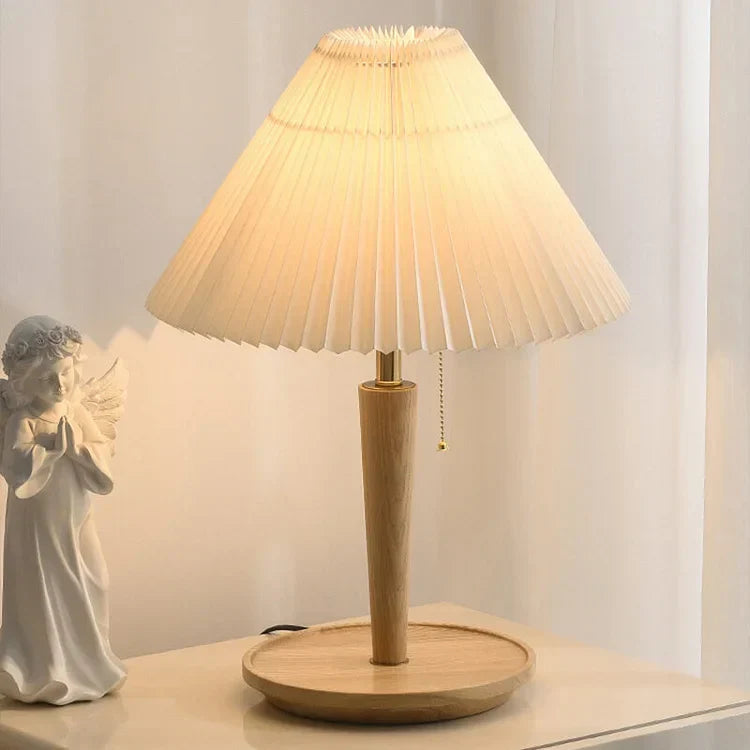 Vintage Bordslamp I Plisserat Trä