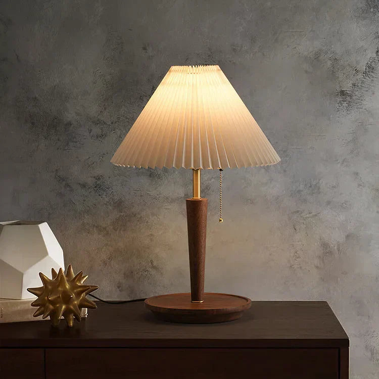 Vintage Bordslamp I Plisserat Trä
