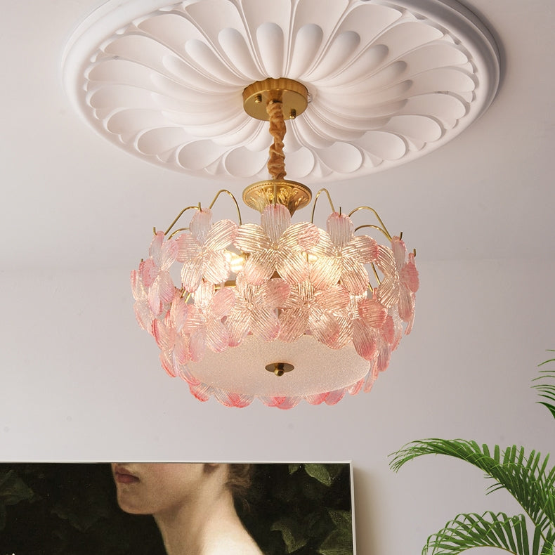 Vintage Ljuskrona I Färgat Glas Med Blomform För Vardagsrummet
