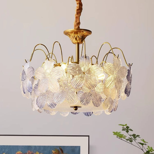 Vintage Ljuskrona I Färgat Glas Med Blomform För Vardagsrummet