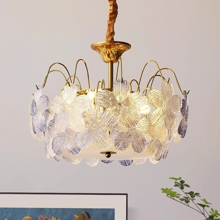Vintage Ljuskrona I Färgat Glas Med Blomform För Vardagsrummet