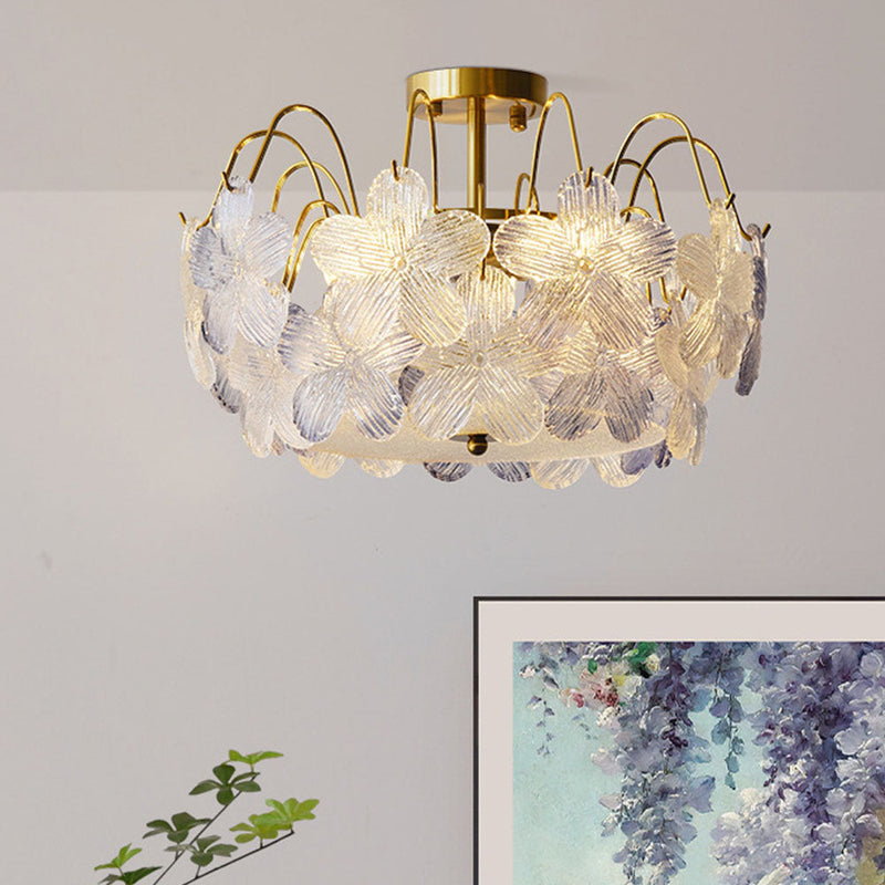 Vintage Ljuskrona I Färgat Glas Med Blomform För Vardagsrummet