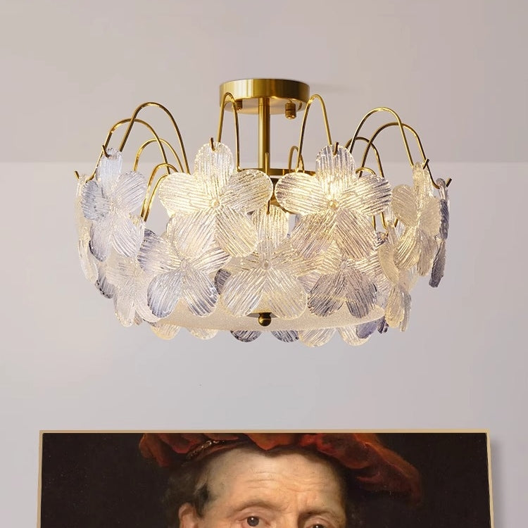 Vintage Ljuskrona I Färgat Glas Med Blomform För Vardagsrummet
