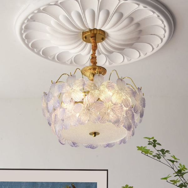 Vintage Ljuskrona I Färgat Glas Med Blomform För Vardagsrummet