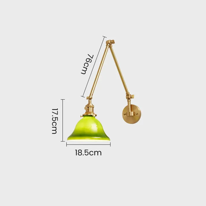 Vintage Zwenkarm Justerbar Groene Glazen Vägglampa